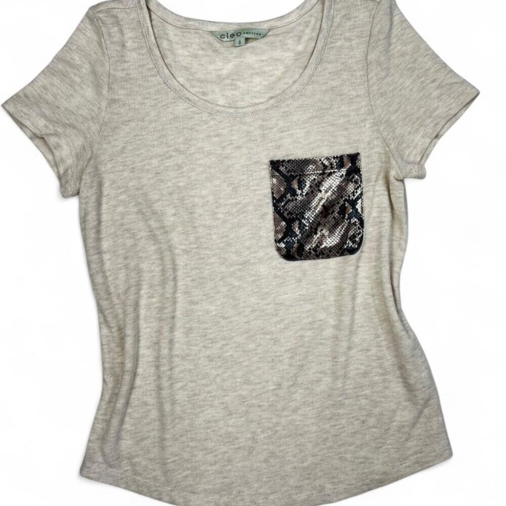 Cleo cream short sleeve sneak print pocket t-shirt #sequin